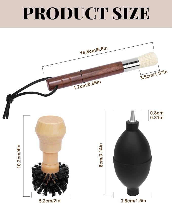 PROKITCHEN 3 Pcs Portafilter Espresso Kit – Ebony Bristle Coffee Brush, Coffee Grinder Brush & Air Blower – Espresso Tool Kit for Machine, Grinder, Countertop