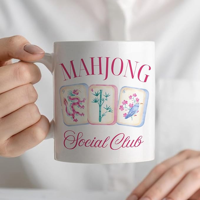 Chinese Mahjong mug Gifts for Women，mahjong Gifts for Mah Jong Players Lovers Coffee Cup, Mahj Accessories Ceramic Coffee Tea Mug 11 oz