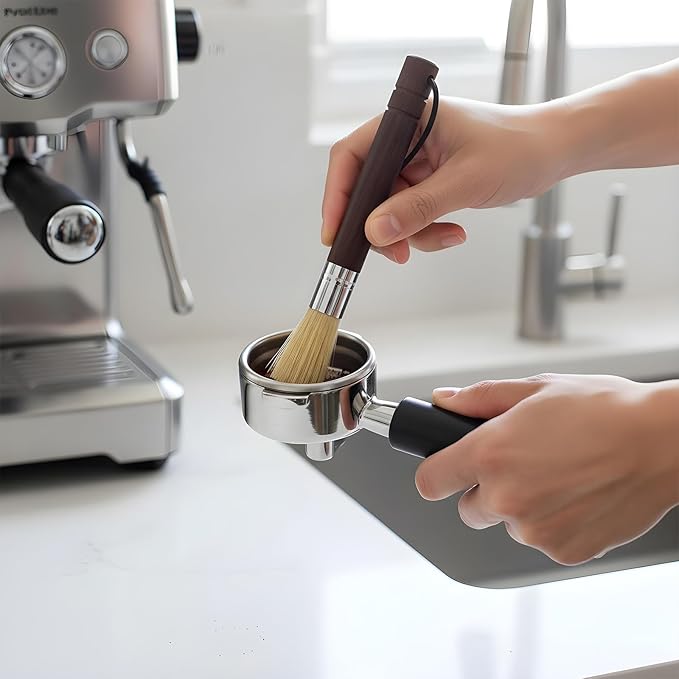 2 PCS Coffee Grinder Brush, 7" Espresso Machine Brush Cleaner Tool with Wooden Handle and Natural Boar Bristles for Barista Home Kitchen Brista Cleaning Dusting Accessories