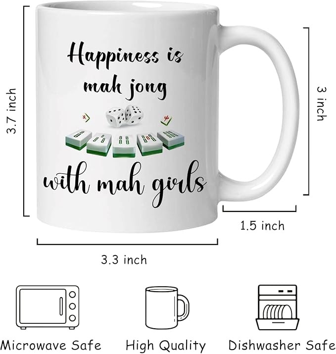 Mahjong Gifts Mug, Mah Jong Gifts for Women Coffee Cup Ceramic, Gift for Mah Jong Players Lovers, Happiness is Mahjong Ceramic Coffee Tea Mug 11 oz
