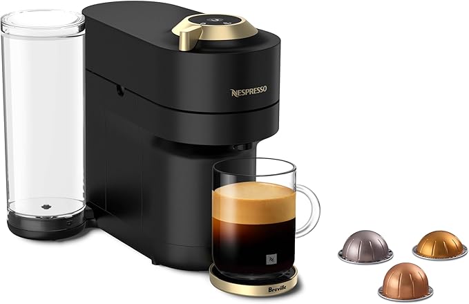 Nespresso Festive Vertuo Pop+ Coffee and Espresso Maker by Breville, Matte Black Gold