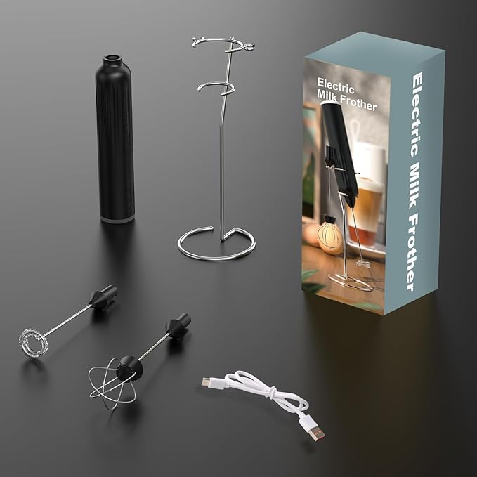 Mulli Milk Frother for Coffee with Rechargeable and Stand Set,Handheld Frother Electric Whisk, Milk Foamer, Mini Mixer and Coffee Blender Frother for Frappe, Latte, Matcha