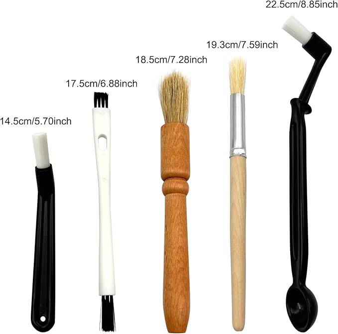 Coffee Brush Set with Wooden and Nylon Brushes for Coffee Machine Cleaning, Professional Espresso Brush Set with Nylon Espresso Brushes Wooden Coffee Grinder Cleaning Brushes