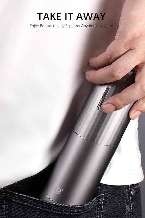 Electric Coffee Grinders, Portable Burr Grinder Capacity 50g w/Magnetic Cover,External Adjustable Setting, Aluminum Alloy Body, 800mAh Battery(Stand not Included) Black