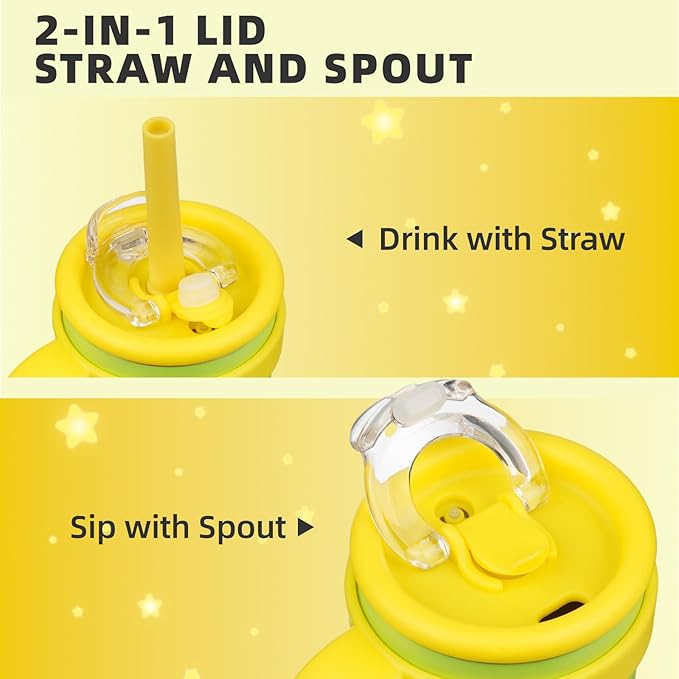 14 oz Tumbler with Side Handle, Insulated Water Bottle with Straw and 2 in 1 Lid, Stainless Steel Cup Travel Coffee Mug for Sports Office Gym,Lime