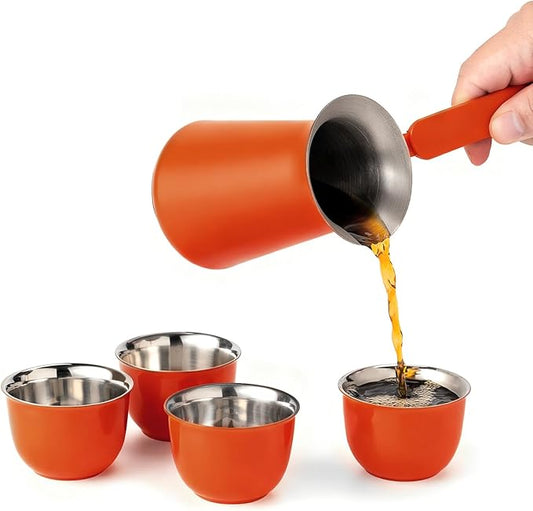 Turkish Coffee Pot Set- Coffee Maker, Briki Greek Turkish Pot with 4 Small Cups, Arabic Tea Pot, Cezve/Ibrik Coffee Pot for Stovetop(1 pot and 4 small cups)