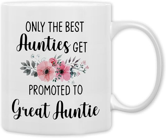 QASHWEY Great Auntie Gifts Mug, Great Auntie to Be Gift Coffee Mug, Pregnancy Announcement Gifts for Aunties New GreatAuntie, the Best Aunties Get Promoted to GreatAuntie CoffeeCup Ceramic 11oz