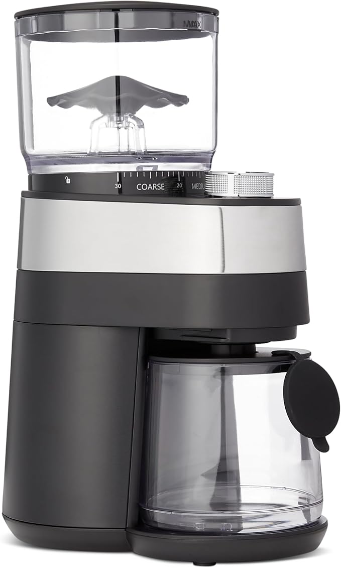 Amazon Basics Electric Burr Coffee Grinder with 30 Grind Settings for French Press and Espresso, 6.5-Ounce Hopper, Black