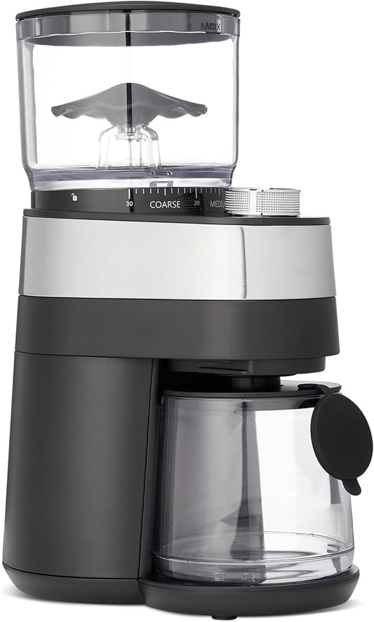Amazon Basics Electric Burr Coffee Grinder with 30 Grind Settings for French Press and Espresso, 6.5-Ounce Hopper, Black