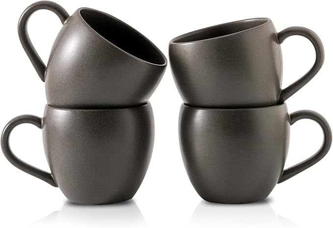 Tikooere Coffee Mugs Set of 4, Stoneware 16 Oz Coffee Mugs for Cappuccino Latte Cocoa and Tea, Ceramic Coffee Cups with Handle,Black Mugs for Housewarming Gifts, Microwave and Dishwasher Safe