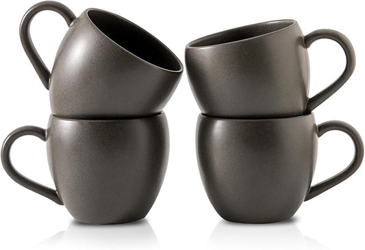 Tikooere Coffee Mugs Set of 4, Stoneware 16 Oz Coffee Mugs for Cappuccino Latte Cocoa and Tea, Ceramic Coffee Cups with Handle,Black Mugs for Housewarming Gifts, Microwave and Dishwasher Safe