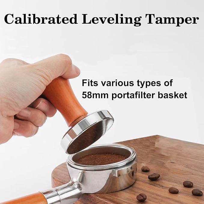 58mm Espresso Accessories Kit, Wooden Handle Espresso Tamper, WDT Tool, Puck Screen and Dosing Funnel Set Fits Delonghi 58 mm Espresso Coffee Machines and Portafilter, Barista Tools