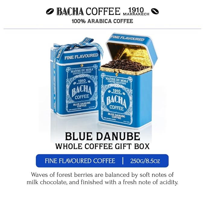 Bacha Coffee | Blue Danube Fine Flavoured, Whole Beans, Medium Roast, 100% Arabica Specialty Coffee, 250g Signature Nomad Collection, Gift Box