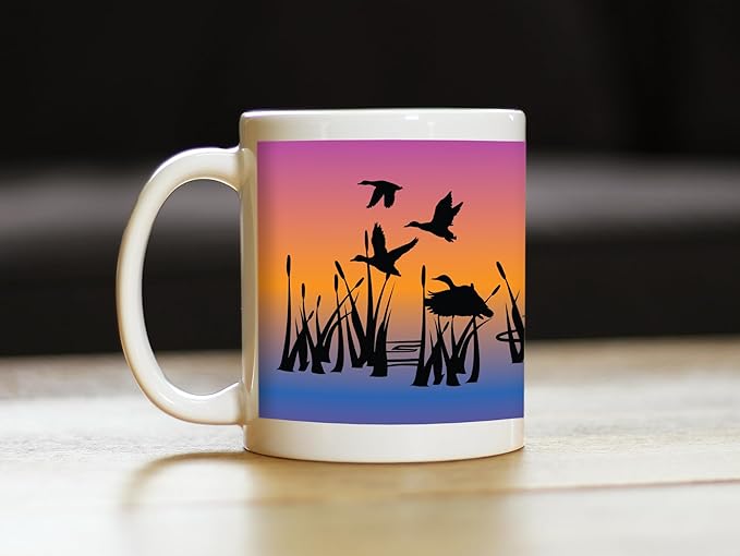Bevvee Duck Pond Coffee Mug - Duck Gifts and Rustic Decor for Duck Hunters - 11oz White Ceramic Mug