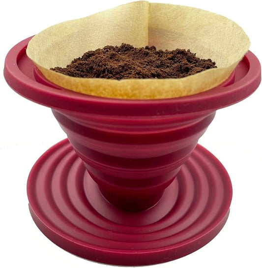 Attsky Collapsible Pour Over Coffee Dripper for Camp Coffee, Reusable Silicone Coffee Filter Holder for Camping Red