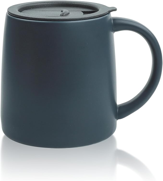 LINVIA Classic Mug, 14 oz Large Coffee Mug with Handle, Ceramic Porcelain Tea Cup, Smooth Matte (Sliding Lid, Navy Blue)