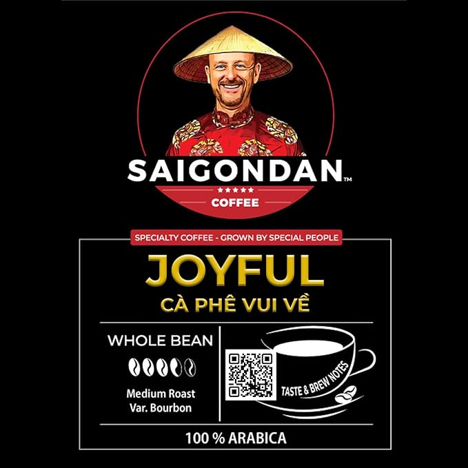 Vietnamese Coffee Beans – Saigondan Joyful 100% Arabica Whole Bean Medium Roast – Premium Single Origin, Direct Trade Vietnamese Coffee – 12 oz