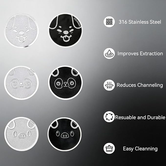 53mm Espresso Puck Screen, 0.2mm Ultra Thin Espresso Puck, Metal Reusable Coffee Filter for 54mm Espresso Portafilter Basket with Titanium PVD Coating - 316 Stainless Steel(Piggy)