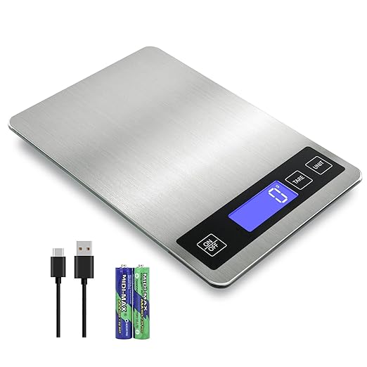 Ionsno 22lb Food Scale, Digital Kitchen Scale Weight Grams and oz for Weight Loss Cooking Baking, 1g/0.1oz Precision, Rechargeable and Waterproof, Stainless Steel and Tempered Glass, Gray Silver