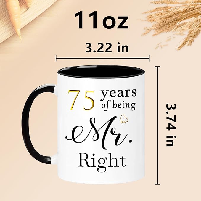 WOSIWULA 75 Year Anniversary Birthday Coffee Mugs Set of 2, 75th Wedding Anniversary Decorations Gifts for Couple Grandparents Parents Women Men Wife Husband Her Him, 75th Birthday Gifts, 11oz