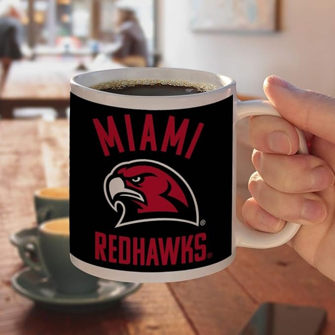 Miami University RedHawks Ceramic Coffee Mug, Novelty Gift Mugs for Coffee, Tea and Hot Drinks, 11oz, White