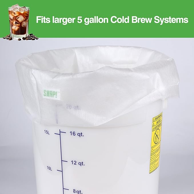 SNAP! Cold Brew Commercial PLA Filter - 50 Count，Disposable Fine Mesh Brewing Bags Commercial Coffee Filters 17''x20'' Fits 5 Gallon Buckets Coffee Shop Restaurants, Natural White
