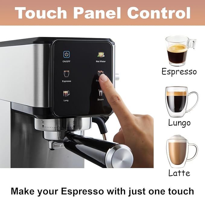 20 Bar Machine, Dual Boiler Coffee Maker Featuring Touch Control, Compact Espresso Maker for Home Use, Milk Frother Wand for Cappuccinos And Lattes (Sliver)