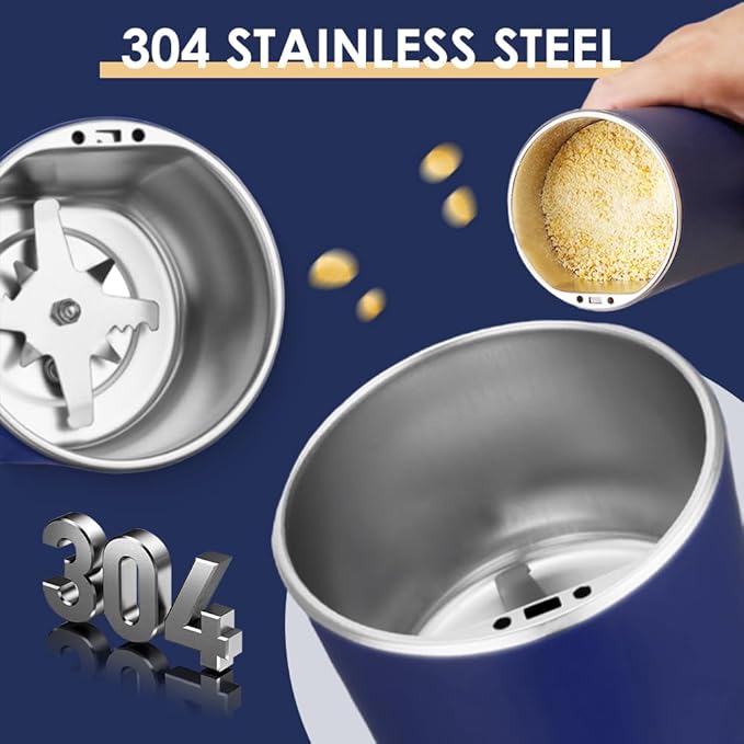 Electric Coffee Grinder, 2026 CoffeeBean and Spice Grinder, Portable Spice Grinder with Heavy Duty Stainless Steel Grind Blades for Home Kitchen (Blue)