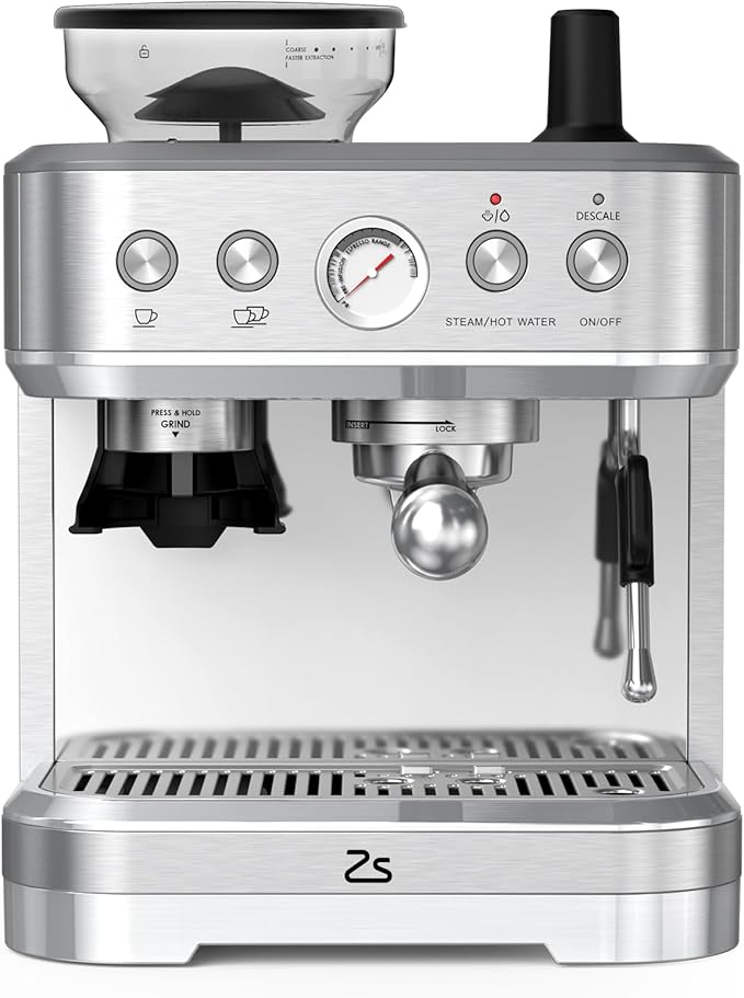 IDEALHOUSE Espresso Machine 3-in-1, Built-in Grinder and Milk Frother, Stainless Steel, 20 Bar Latte and Cappuccino Espresso Coffe Machine w/Automatic Milk Frothe & 95 Oz Water Tank for Office Cafe