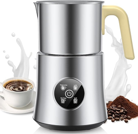 Milk Frother and Steamer, Electric Frother for Coffee with 304 Stainless Steel Jug, One-Click Operation, 17.6oz and Visual Lid