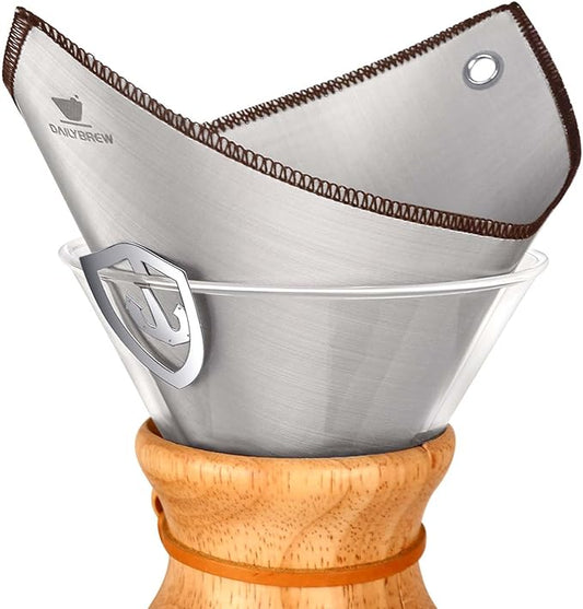 Stainless Steel Coffee Filter for 6/8/10 Cup Pour Over Glass Coffee Makers–Square Reusable Mesh Coffee Filter With Hanging-ears, Compatible with Chemex and Similar Pour Over Glass Coffee Makers