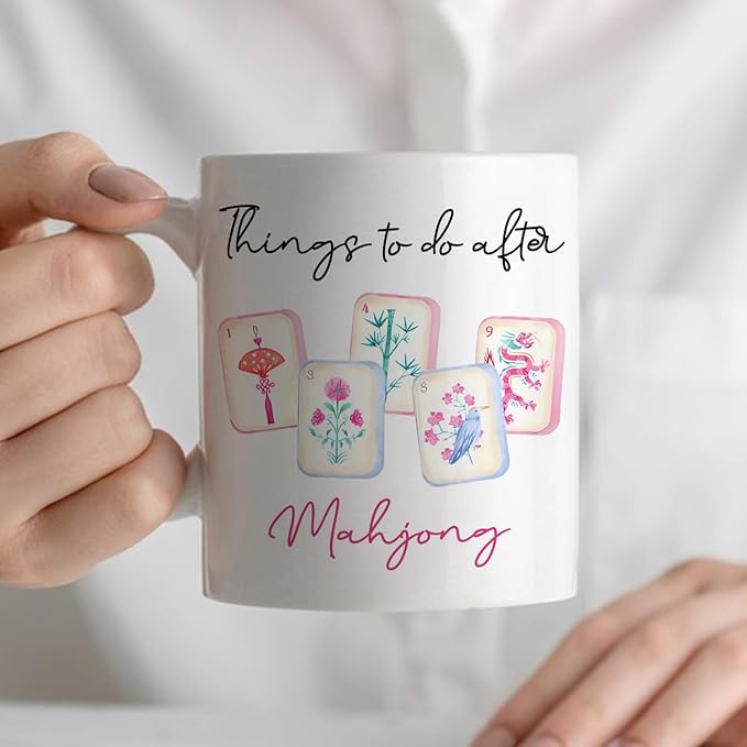 Chinoiserie Mahjong mug Gifts for Women，mah jong Gifts for Mah Jong Players Lovers Coffee Cup,Mahjong Accessories Ceramic Coffee Tea Mug 11 oz