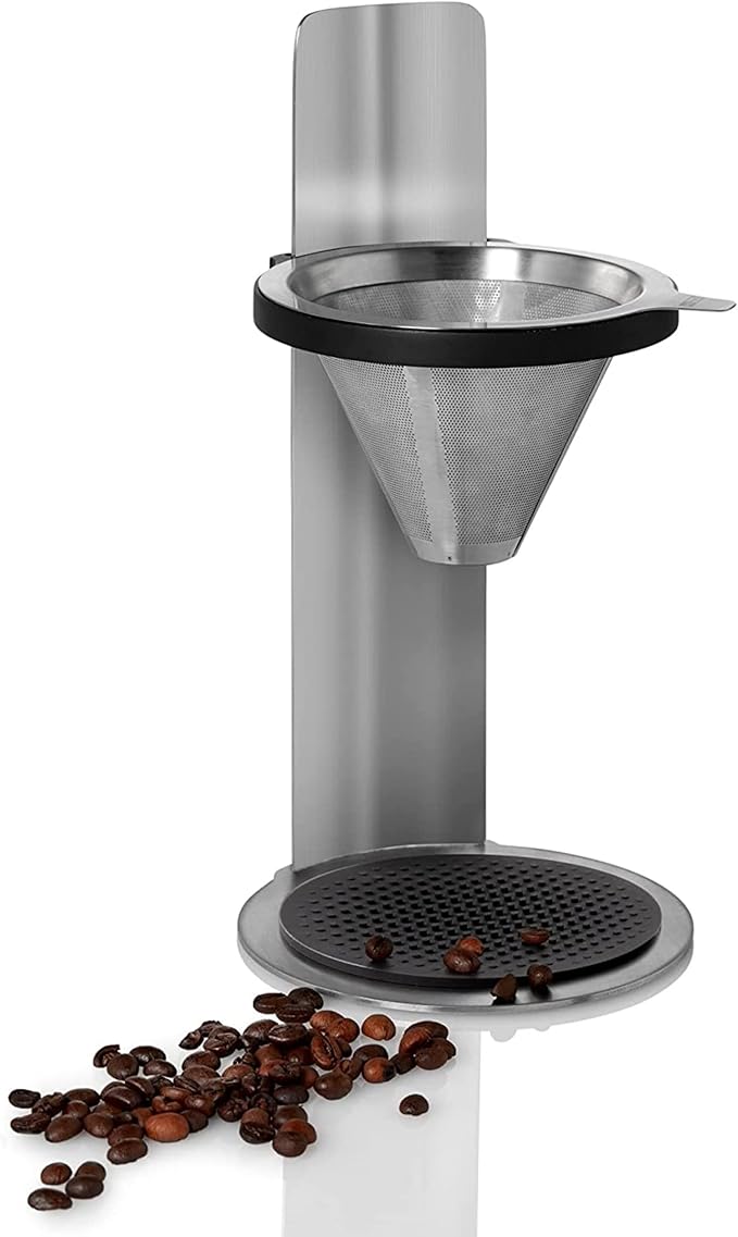 AdHoc Mr. Brew Pour-Over Coffee Maker - Double-Walled Stainless Steel Filter for Full Coffee Flavor - Coffee Accessory for Pour-Over Coffee - Magnetic Holder for Paper Coffee Filters