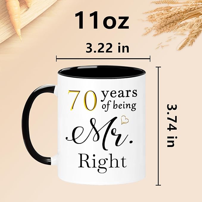 WOSIWULA 70 Year Anniversary Birthday Coffee Mugs Set of 2, 70th Wedding Anniversary Decorations Gifts for Couple Grandparents Parents Women Men Wife Husband Her Him, 70th Birthday Gifts, 11oz