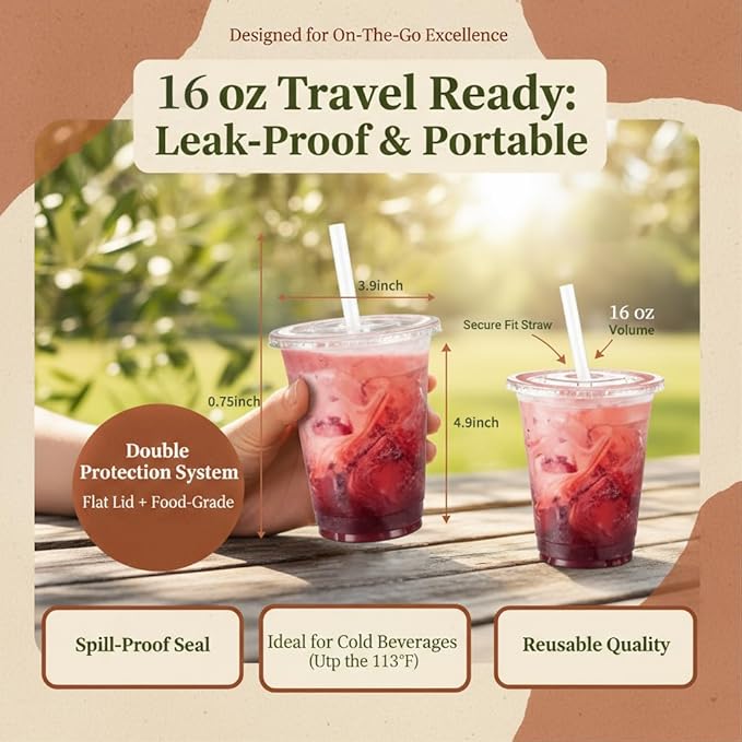 110 Packs 16oz Plastic Cups with Lids and Straws,Sturdy & Food Safe Disposable Coffee Cups,Clear Iced Cups For Coffee Bar,Party, To Go Drinking