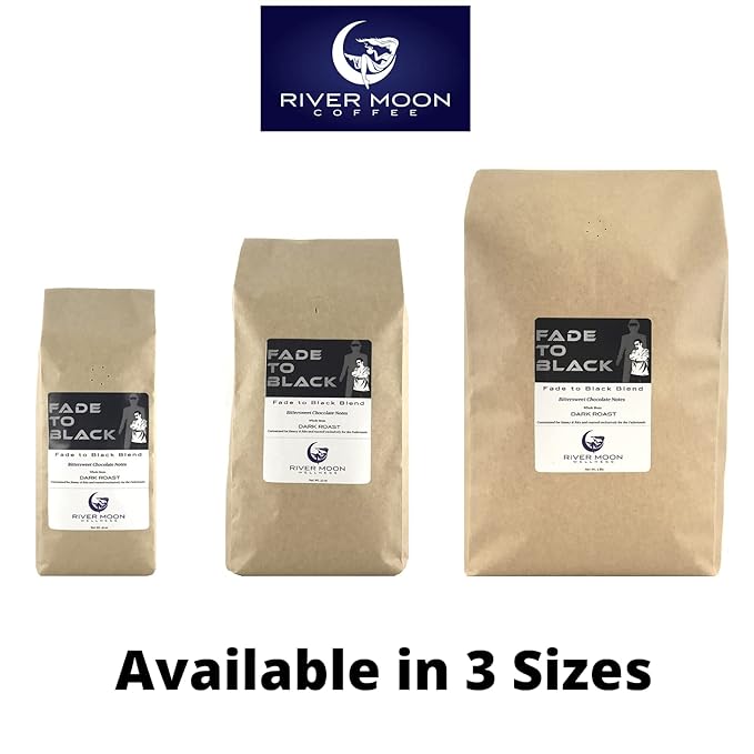 River Moon Coffee, Fade to Black Dark Roast Coffee Beans, 16 Ounces, Extra Dark, Low Acidity, Non-GMO, Direct Trade, Fadernauts Blend