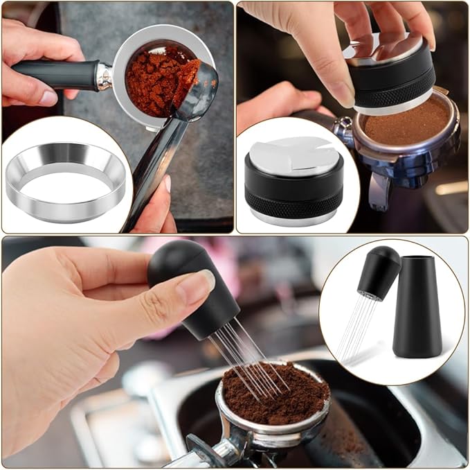 51mm Espresso Accessories Kit, Espresso Distribution Tool, Tamper Leveler and Dosing Funnel Barista Kit with WDT Tool Fits Portafilter Tamper 51mm(COLOR:Black)