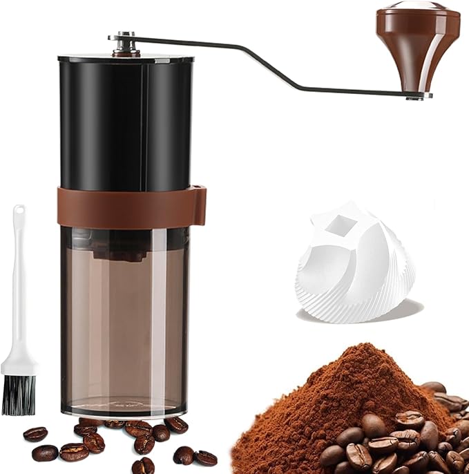 Manual Coffee Grinder - Ceramic Burr, Adjustable Coarse to Fine, 30g Beans & 60ml Powder, Stainless Steel Detachable Handle for Espresso, French Press, Camping