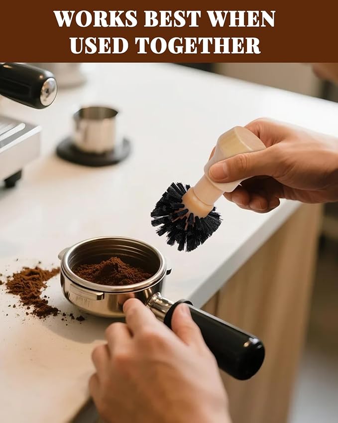 PROKITCHEN 3 Pcs Portafilter Espresso Kit – Ebony Bristle Coffee Brush, Coffee Grinder Brush & Air Blower – Espresso Tool Kit for Machine, Grinder, Countertop