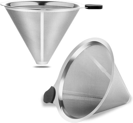 MEICHU Pour Over Coffee Filter 2PCS, Stainless Steel Coffee Filter, Paperless Reusable Cone Coffee Dripper