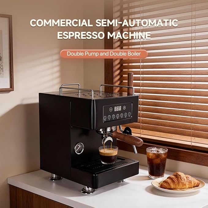 E147 9Bar Semi-automatic Espresso Machine, PID+NTC Temperature Control, Double ULKA Pump Double Boiler, Coffee Machine with OPV for Home Cafe