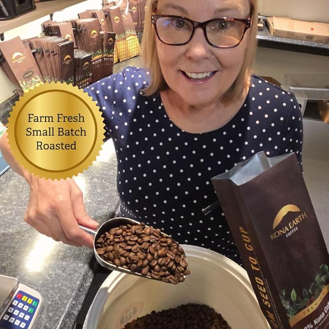 KONA EARTH 100% Kona Premium Coffee, Medium Roast, Whole Bean, 5 lb (80 oz) Farm-Direct Authentic Hawaiian Kona Coffee beans from Hawaii’s Big Island, Micro-Batch-Roasted