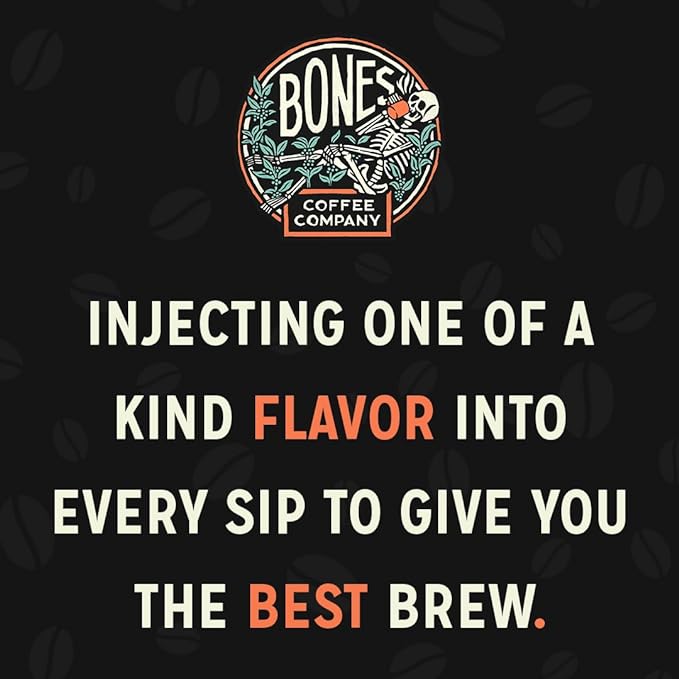 Bones Coffee Company Cinnamon Roll Flavored Coffee, Medium Roast Low Acid Arabica Beans Compatible with Auto drip and French Press Coffee Maker, 12 Oz Whole Bean