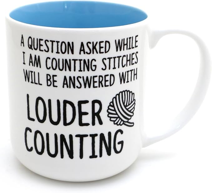 Counting Stitches Mug, Knitting and Crochet Mug, Ceramic - Lennymud by Lorrie Veasey