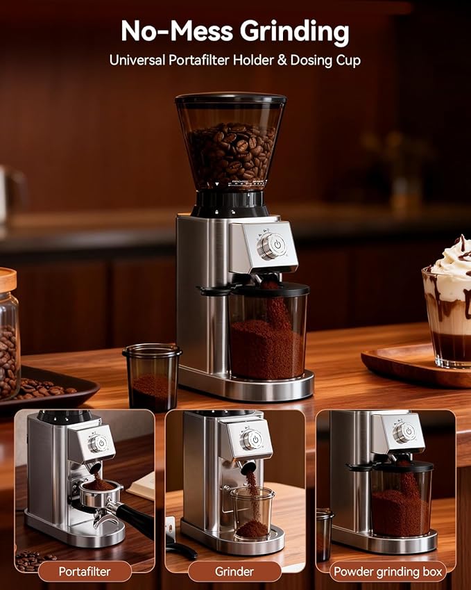 IAGREEA Coffee Grinder with Anti Static, Burr Coffee Bean Grinder for Home Use with 48 Precise Grind Settings, Detachable Funnel Stand for Espresso/Drip/Cold Brew/French Press, Stainless Steel