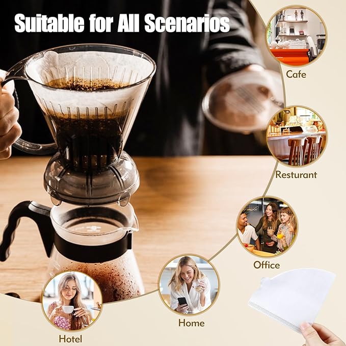 reroso 200 Count Coffee Filter, Coffee Filters Disposable No Blowout, Coffee Filters 2 Cone for Drip and Pour OverCoffee Maker (1-4 Cup)