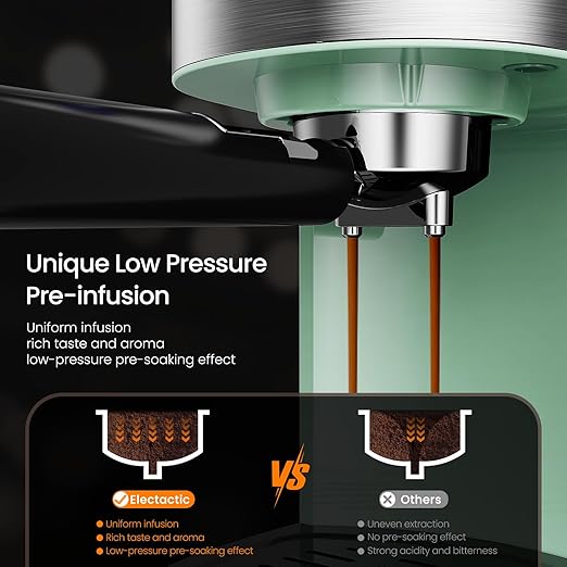 Espresso Machine 20 Bar, Professional Stainless Steel Coffee Maker with LCD Display, Steam Wand, 45oz Removable Water Tank, for Espresso, Cappuccino, Latte at Home or Office, Green