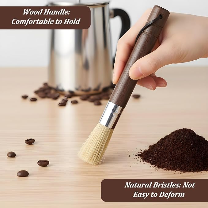 2 PCS Coffee Grinder Brush, 7" Espresso Machine Brush Cleaner Tool with Wooden Handle and Natural Boar Bristles for Barista Home Kitchen Brista Cleaning Dusting Accessories