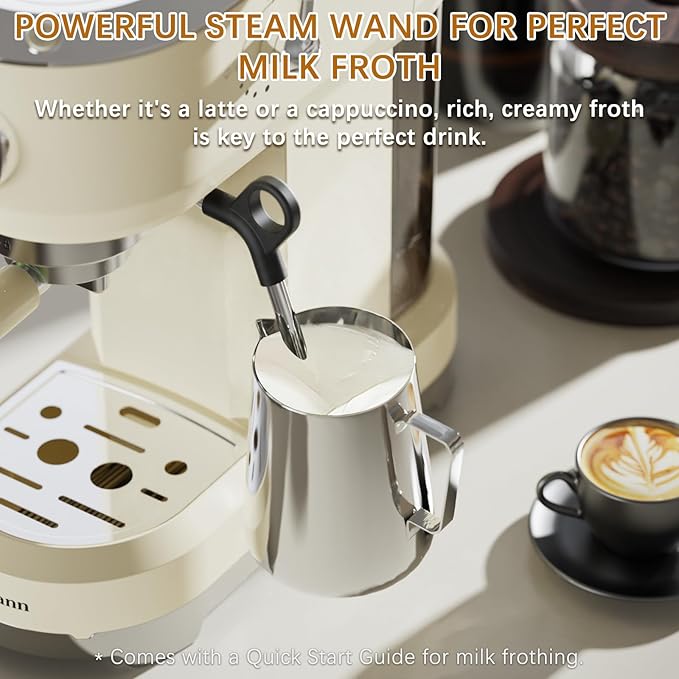 Espresso Machine 20 Bar, Latte and Cappuccino Machine with Steam Milk Frother, Fast Heating, Professional Espresso Maker for Home, 42oz Removable Water Tank, Cream