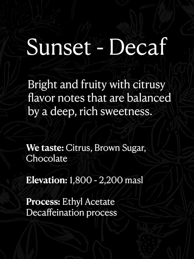 Sunset Decaf Whole Bean Coffee | Deliciously Smooth Decaf Freshly Roasted using E.A. method in the USA from Choice 100% Arabica Colombian Coffee Beans | Fair Trade, 12 Oz.